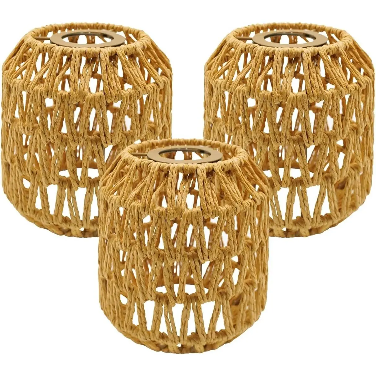 3-Pack Boho Rattan Lamp Shades - Barrel Shade Natural Wicker Lampshades | Handwoven Small Lampshades for Pendant Lights, Chandeliers, Wall Sconces, Floor & Table Lamps – Vintage Farmhouse Home Decor