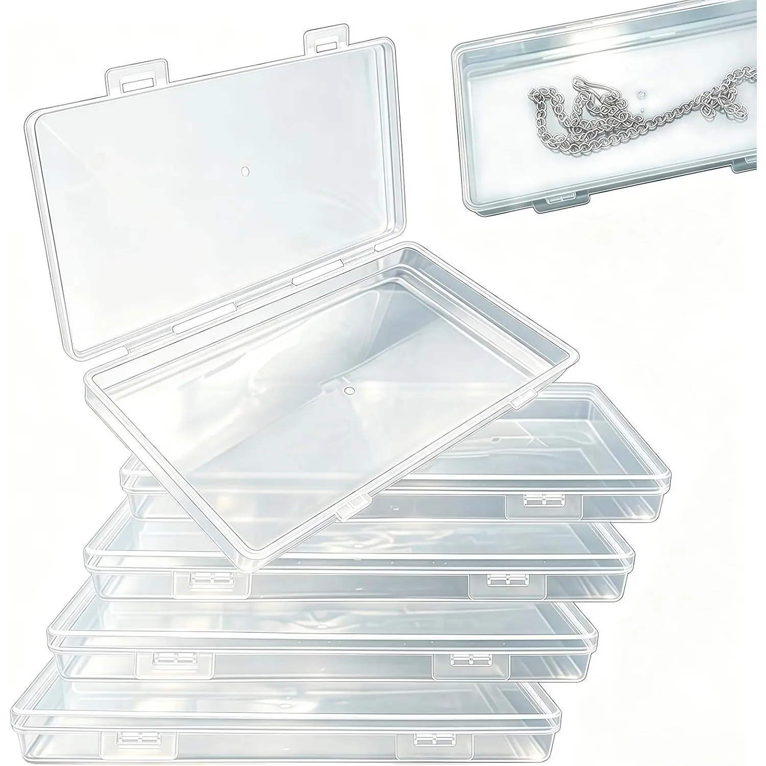 5 PACK Small Clear Box with Lid, Rectangle Clear Plastic Boxes, Dried Flower Storage, for Collecting Craft Items, , and Other Small Accessories(6.34 x 3.23 x 0.63 Inch)