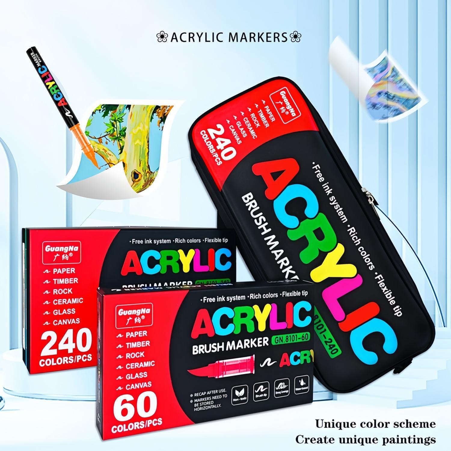 Acrylic Paint Marker Pen Set, Art Marker Pen, Brush Tip Markers, Brush Markers, 1 Box Acrylic Paint Pen for Wood, Stone, Canvas, Glass, Fabric, Egg, Rock Painting and DIY Crafts, Brush Pens, Flexible Tip Marker