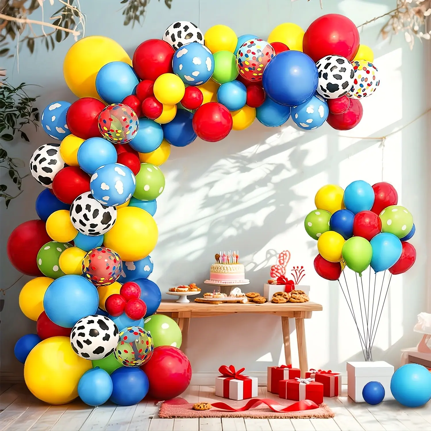 134pcs Cartoon Blue Polka Dot Balloon Chain Set, 10-Inch Birthday Party Background Decor, Festival Celebration Decoration, Latex Balloons