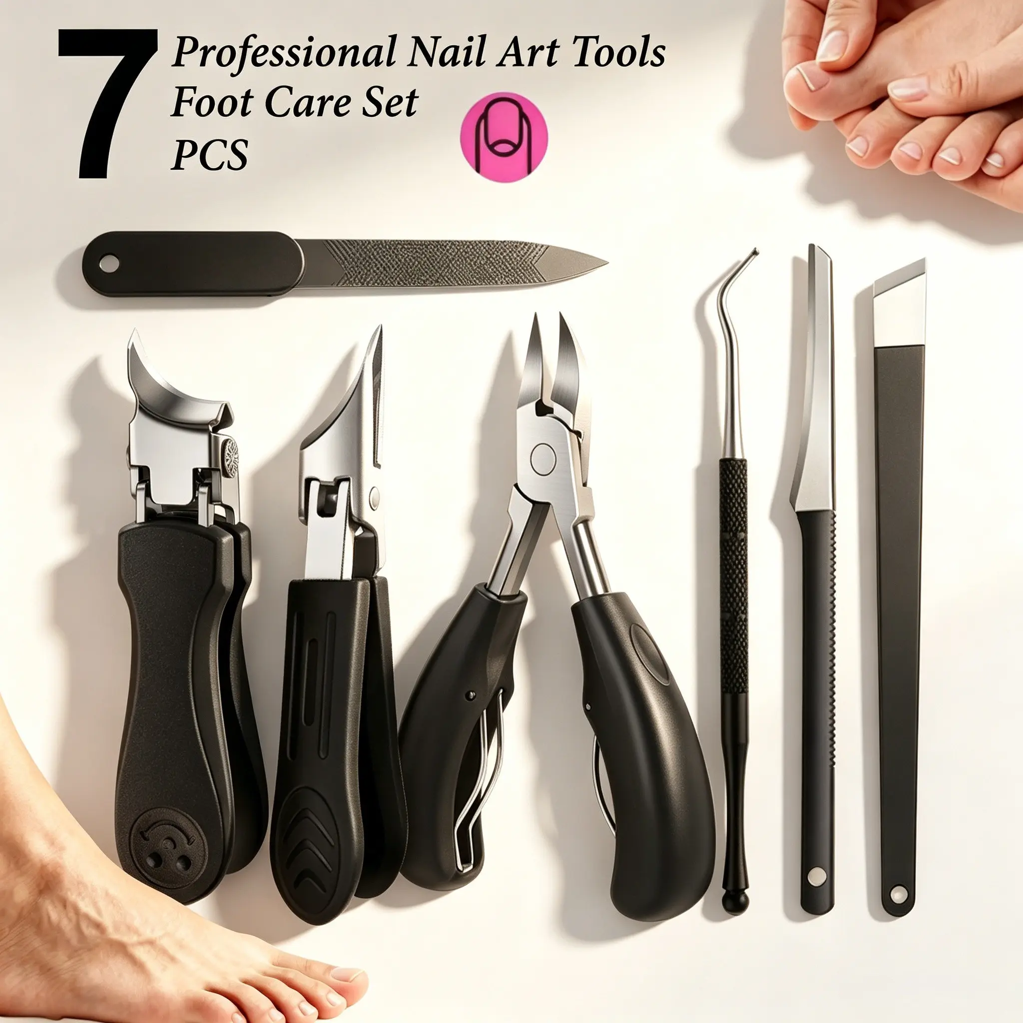 9-Piece Professional Manicure Pedicure Tool Kit, Eagle Beak Ingrown Nail Clipper, Thick Hard Nailed Scissors, Dead Skin Remover, Home Foot Care Tools