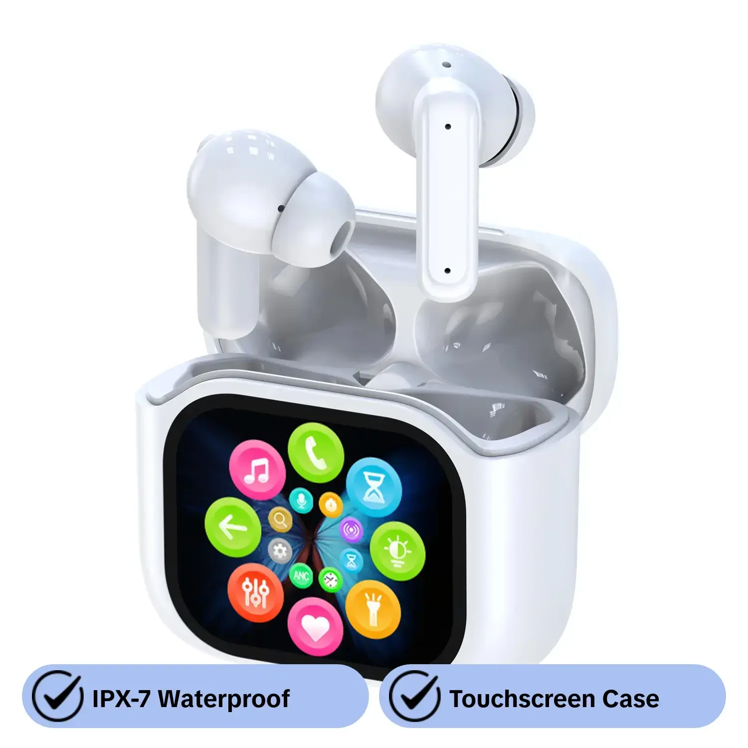 HITOZON Waterproof Sports Fitness Earphone, In-Ear True Wireless Earbuds with Touchscreen Charging Case, Everyday Earbuds, Stereo Wireless Earbuds with Noise Reduction, Chargeable for Smartphones, Computers and Laptops