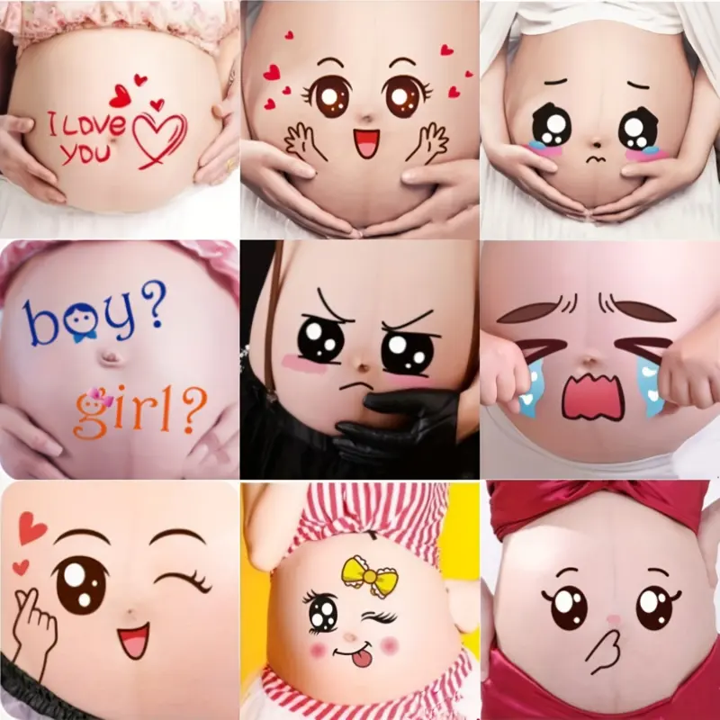 9 Fun Facial Maternity Pregnant Stickers, Suitable for Pregnant Women with Various Paper Abdominal Stickers, Humorous Facial Expressions, Easy to Apply and Remove, Fun Pregnancy Gifts | Humorous Design | Safe for Skin