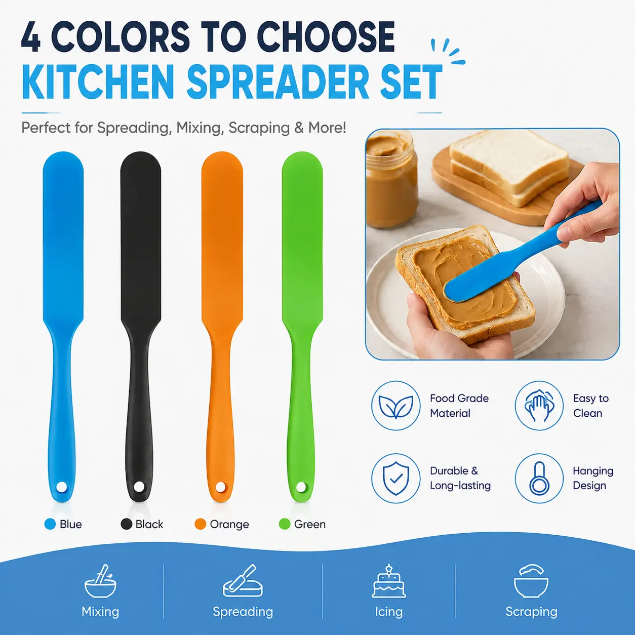 1/2 PCS Practical Silicone Spatula Set - Flexible Long-Handle Baking Accessories, Durable Kitchen Baking Gadget for Cake Baking, Pastry Decorating-YY0