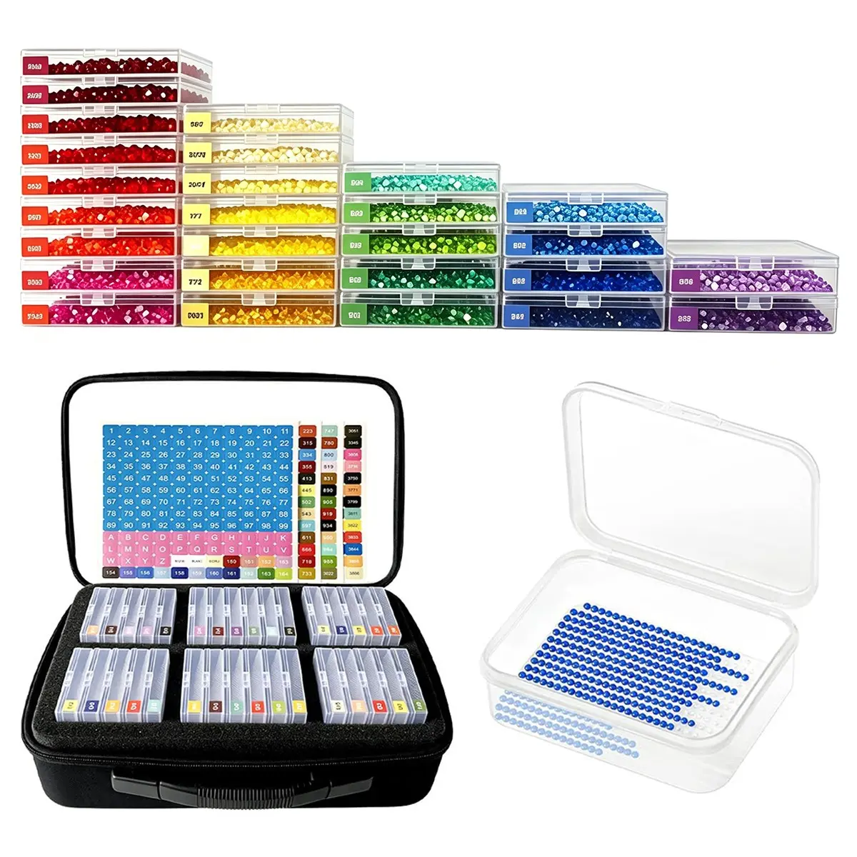 32/64 Slot Transparent Diamond Painting Storage Box, Labeled Bead Container, Portable Diamond Art Organizer, with Handle