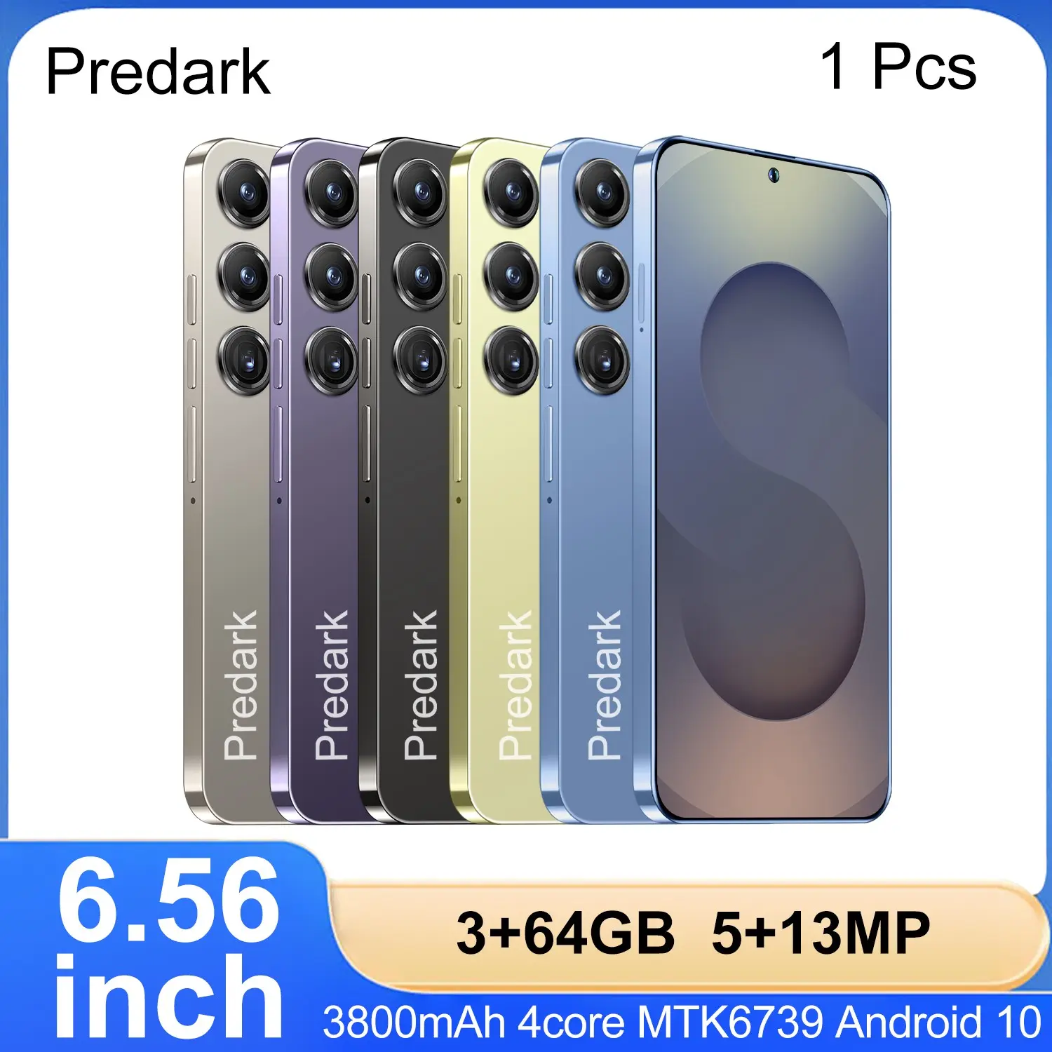 Predark 6.56-Inch Large Screen Smartphone, 3+64GB Memory, Dual Camera, 3800mah Battery, Quad-Core Processor, Android 10, 4g Dual Sim