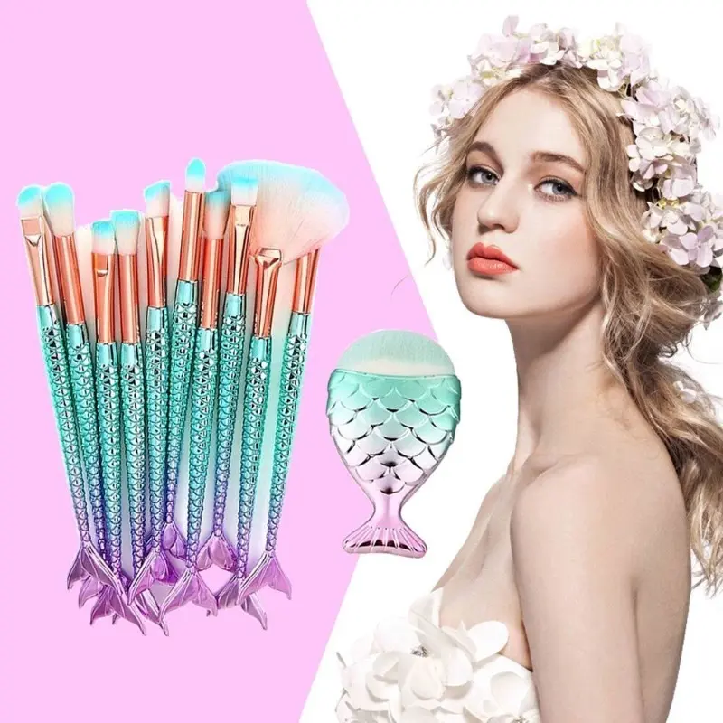 11-Piece Naturally Derived Mermaid Makeup & Personal Care Tool Multi-Pack - Includes Eye Coverage Tools, Small Fish-Shaped Foundation Applicators
