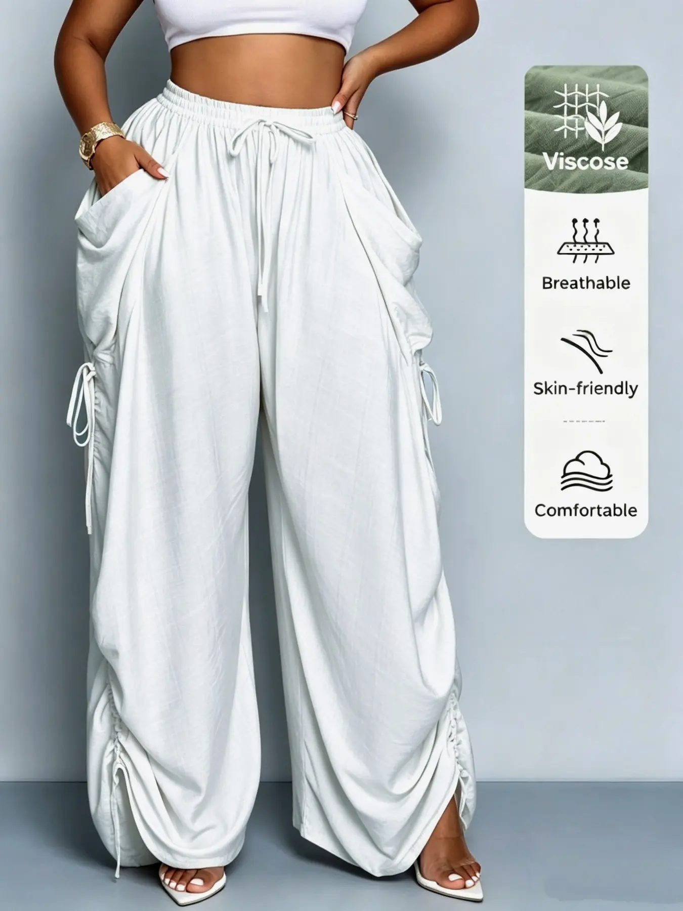 High-Waisted Drawstring Linen Carrot-Leg Trousers for Women, Loose-Fit Spring & Fall Fashion, Comfortable Outdoor Wear