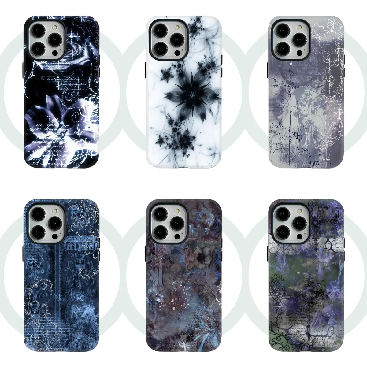 Fashion Blue Gothic Cybersigilism Y2K Print Patterns Phone Case for IPhone 17 16 15 14 13 12 11 Pro Max Plus Air Anti Fall Protective Drop-proof Gift Unique Design