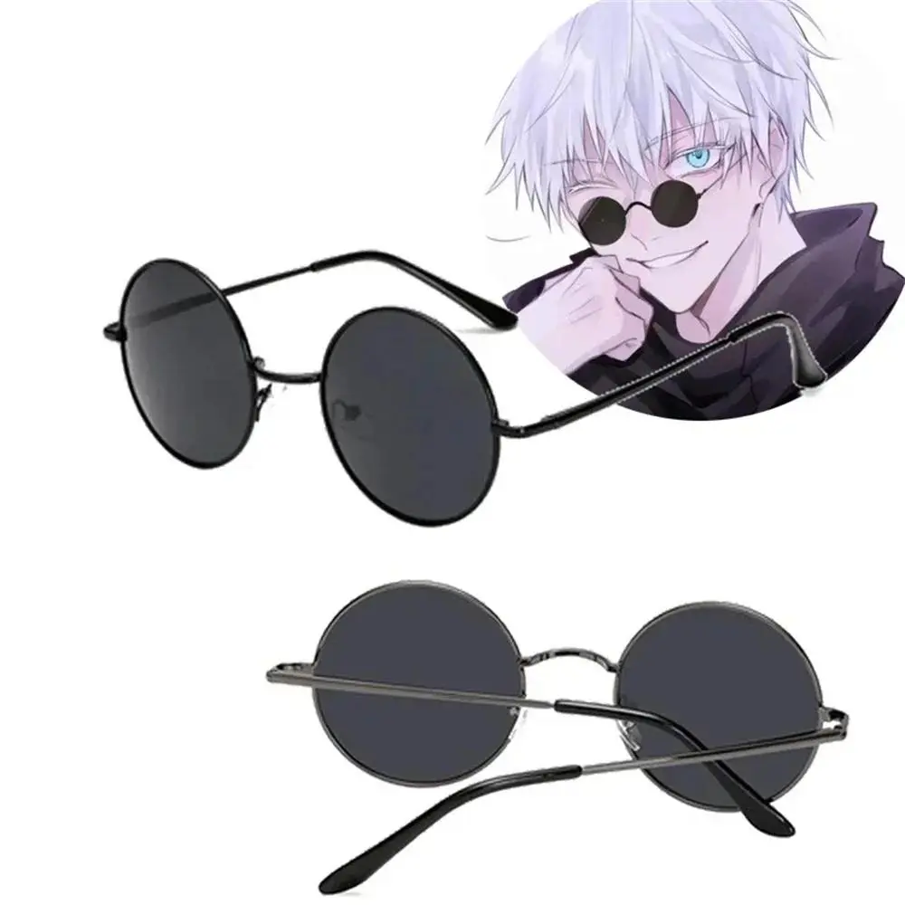 Unisex Vintage Classic Round UV Protection Anime Jujutsu Kaisen Gojo Satoru Cosplay Black Sunglasses, High-Quality Fashion Eyewear Party Props