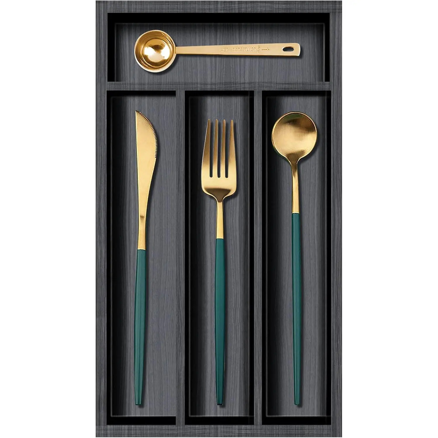 Black Small Kitchen Silverware Drawer Organizer Wooden Cutlery Utensil Tray | 12"x6.7"  Narrow Flatware Organizer Utensil Holder for Drawer Divider  Silverware Tray Spoon Organizer Storage
