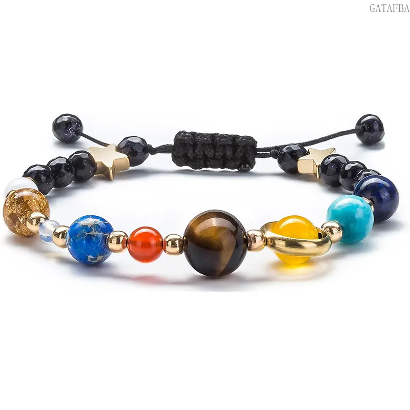 Solar System Bracelet, Cosmic Milky Way Eight Planets Guardian Natural Stone Blue Sand Bead Bracelet