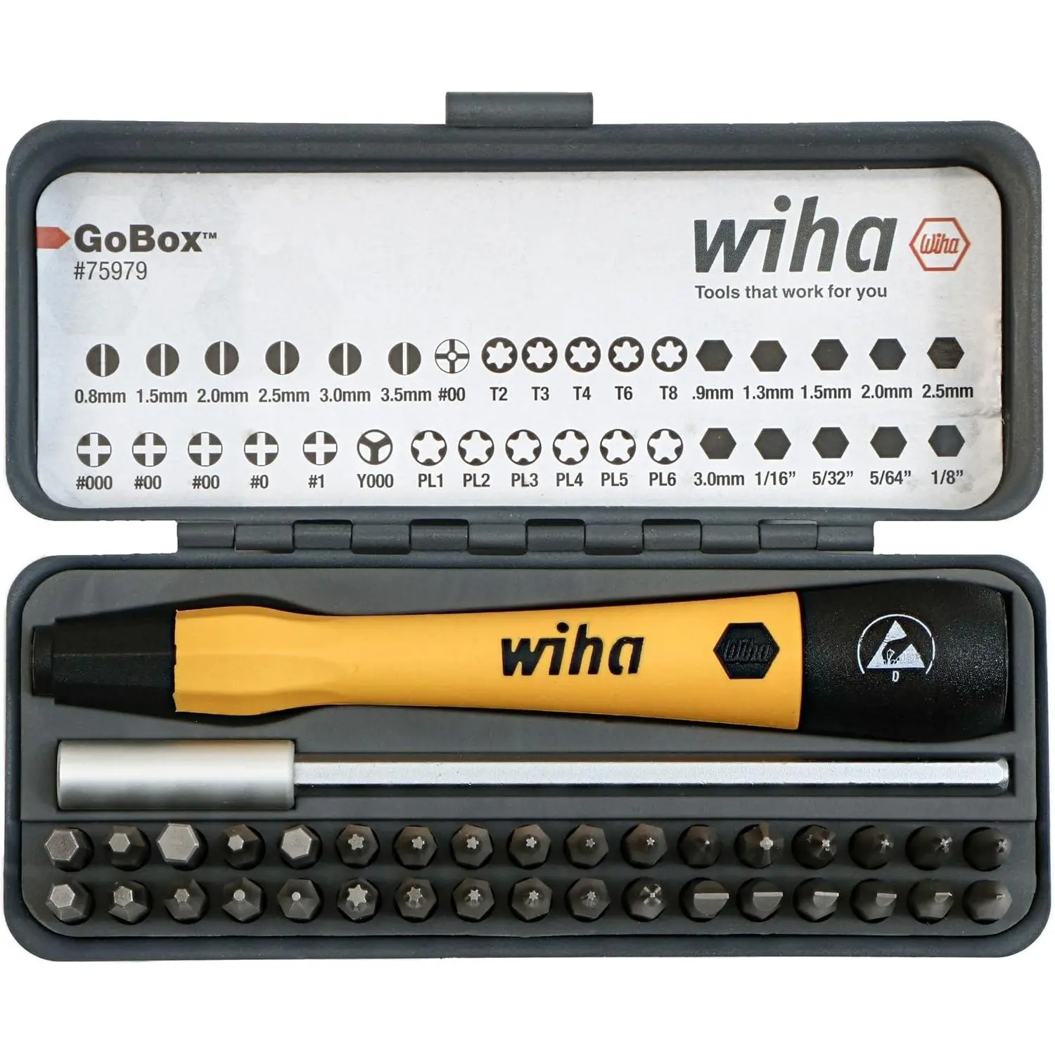 Wiha 75979 36 Piece GoBox Electronics ESD Bit Set