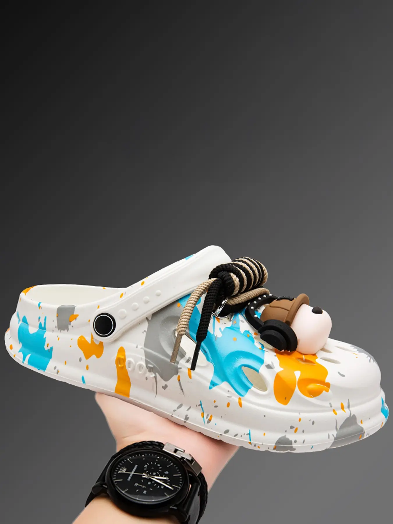 Men's Fashion Hole Shoes with DIY Accessories, Wide Eva Sole, Pop Art Print, Suitable for Indoor Outdoor Garden Beach
