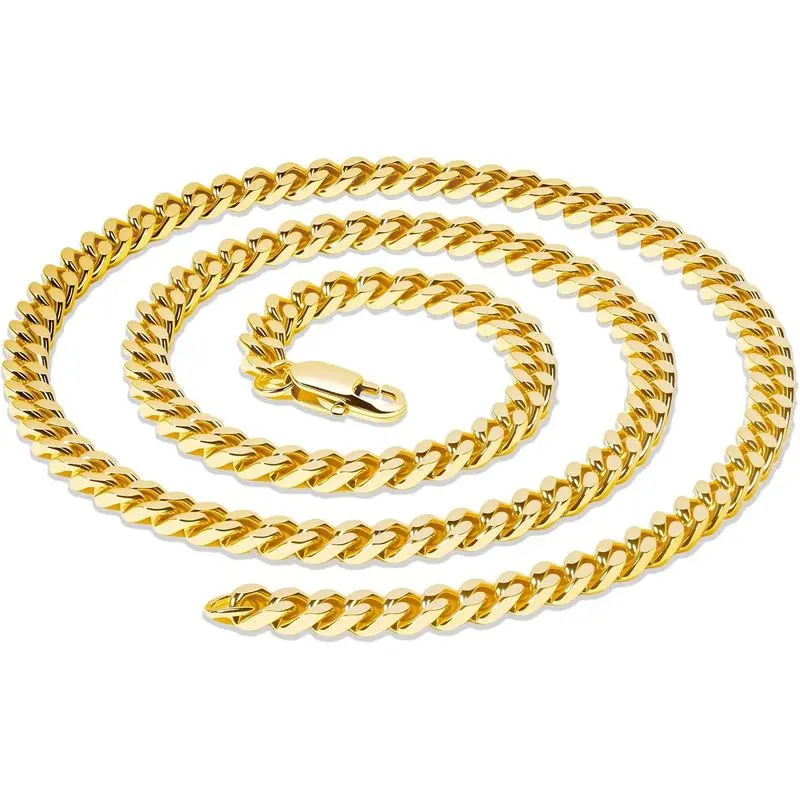 Mens 5MM Gold Plated/Silver Stainless Steel Miami Cuban Link Chain Necklace for Men