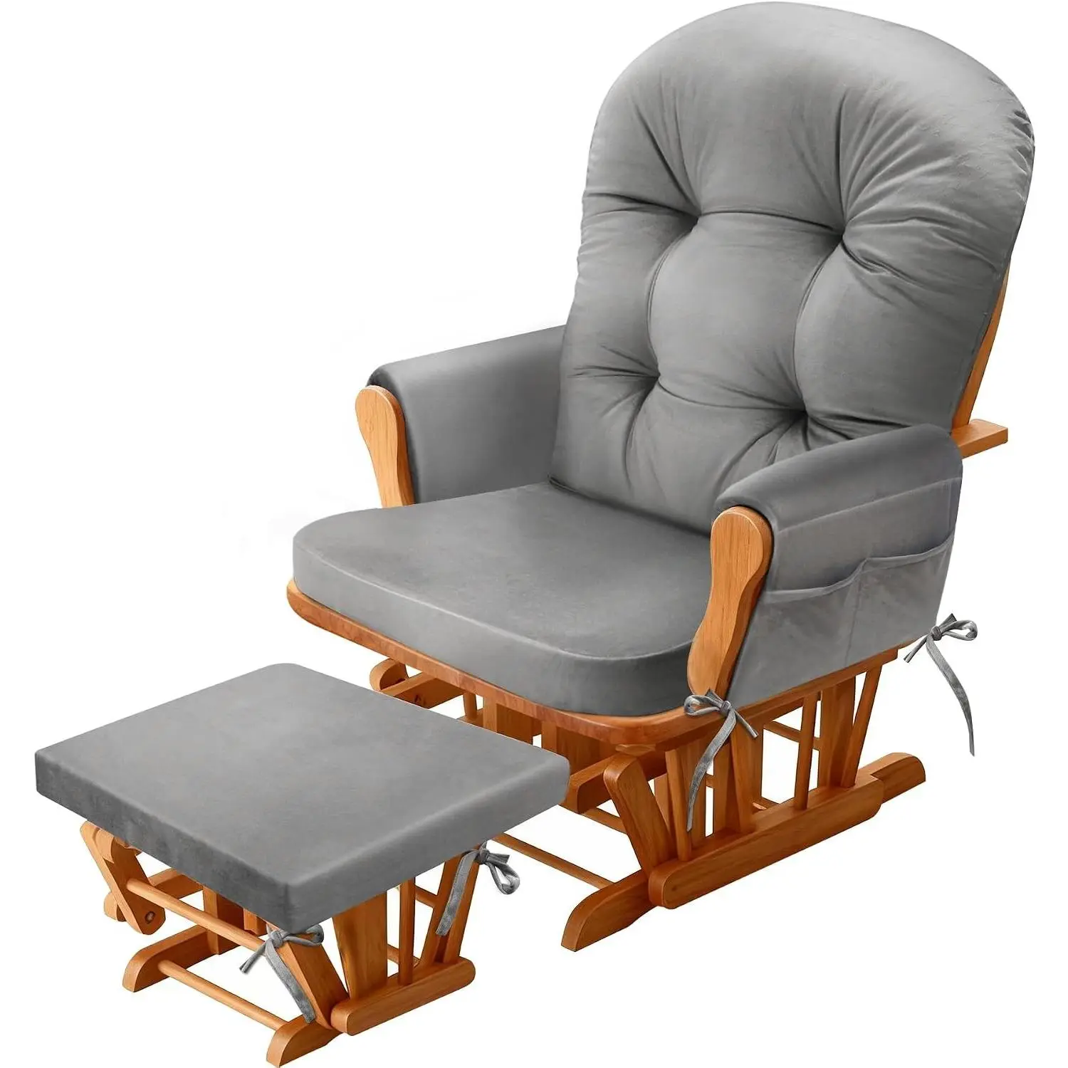 Women's Glider Rocker Replacement Cushion Set, Soft Flannel Foam with High-Resiliency Fill, Non-Slip Back & Storage Pockets, for Living Room Rocking Chair (Grey)