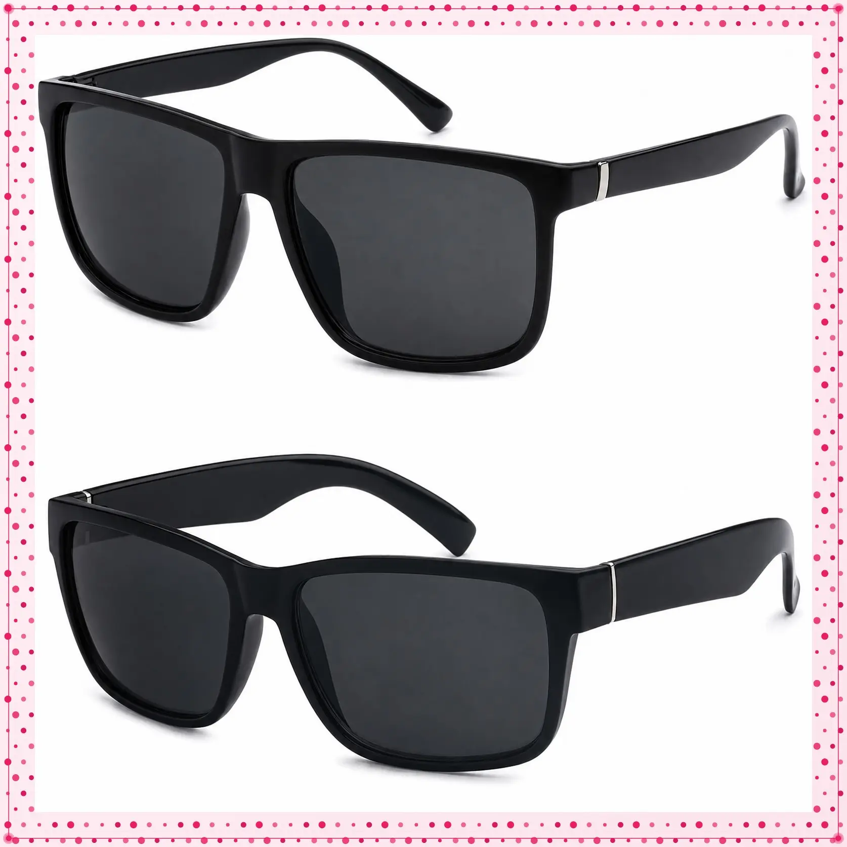 Hardcore Shades 2 Pack CLASSIC Black Sunglasses | Mens Gangster Rectangular Cholo Lowrider Shades, 91055 + 91070Gift