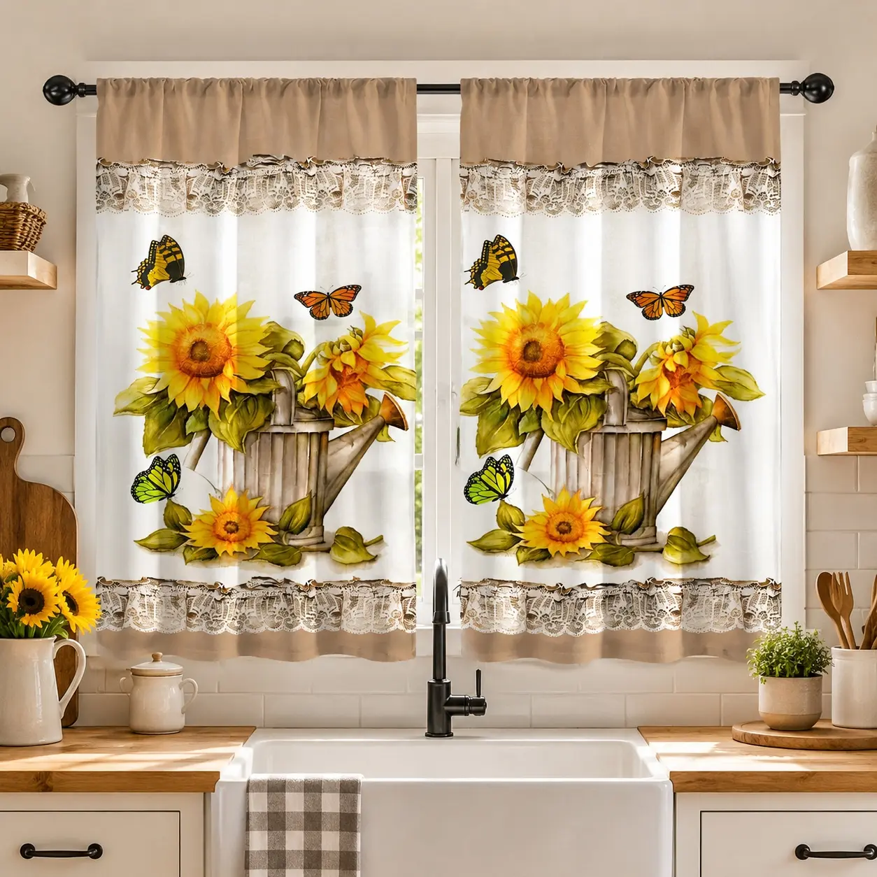 3pcs Modern Eyelet Window Curtains Pack - Polyester Light Filtering Twill Weave Panels, Vintage Home Decor, Wrinkle-Resistant Durable Machine-Washable Drapes, PVC Accents for Living Room, Bedroom, Kitchen Privacy, Kitchen Curtain