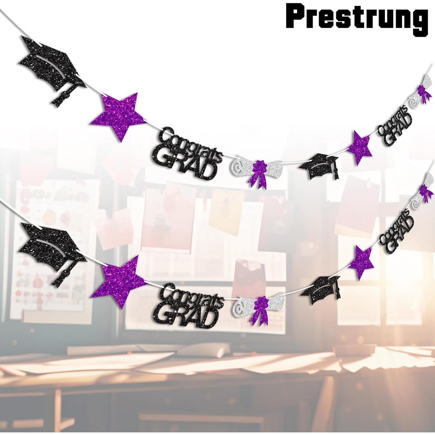 Black and Purple Congrats Grad Banner Graduation Decorations Class of ...