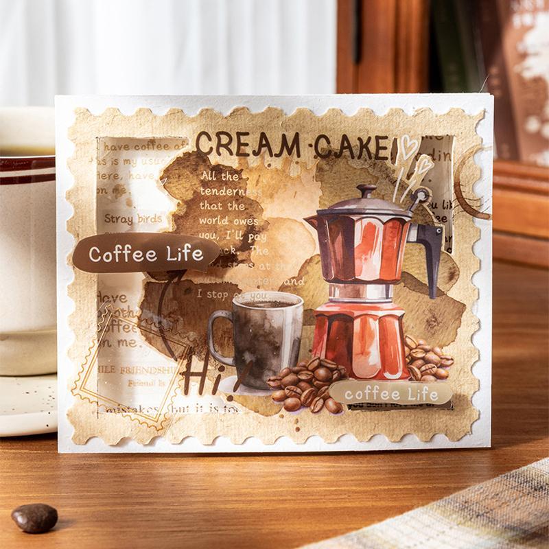 Vintage Coffee Series Sticker, 10pcs/set Scrapbook & Journal Making Material Paper, DIY Decorative Sticker Scrapbooking for Stationery & Computer & Water Bottle