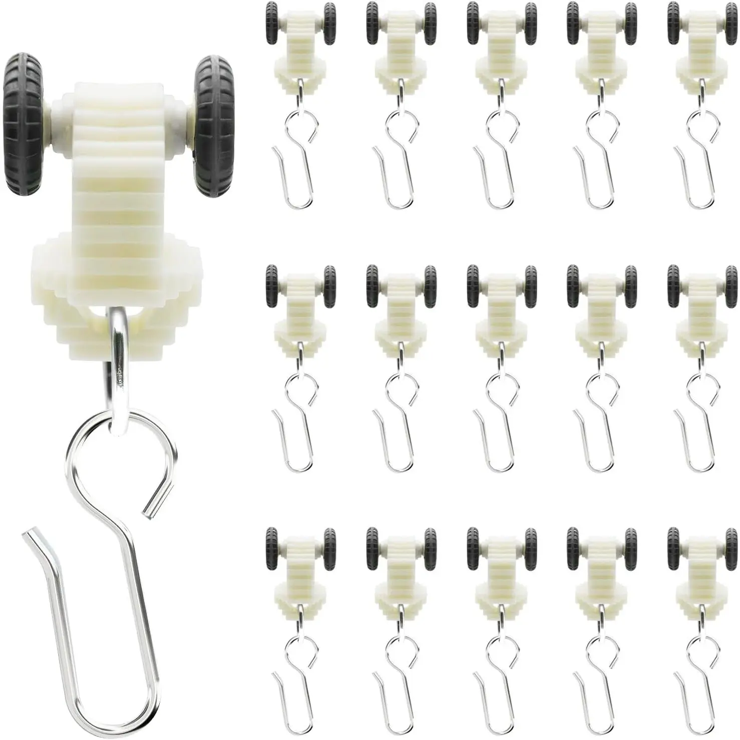 Ceiling Curtain Track Roller Hooks-Room Divider, Durable Stainless Steel Curtain Hooks with  Wheel,RV Divider 15 Pack