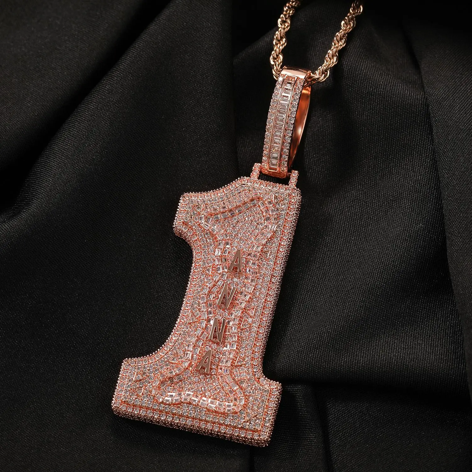 Hip hop new niche design big number 1 can be customized 6 letter pendant European and American hip hop rap trend jewelry  the letters in the middle of the number can be customized, please note the customized letters when placing an order. gifts meme