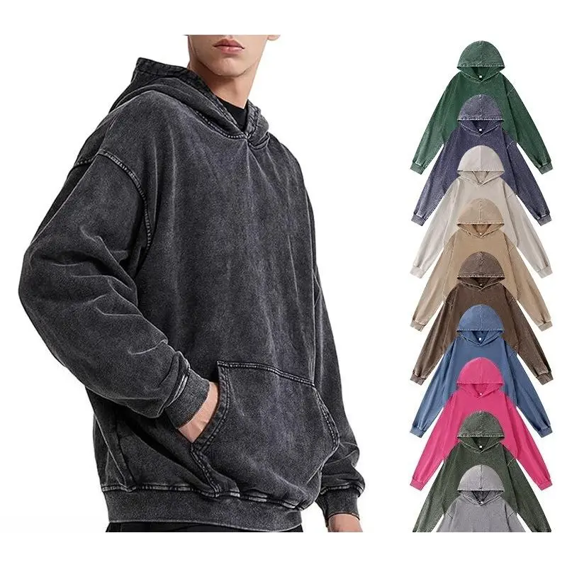Vintage Washed Distressed Hoodie 100% Cotton Double Yarn Sweatshirt Pullover Loose Fit Plus Size Casual Outerwear Retro Streetwear Unisex Long Sleeve Pocket Hooded Top For Daily Fashion Outfits Aesthetic Classic
