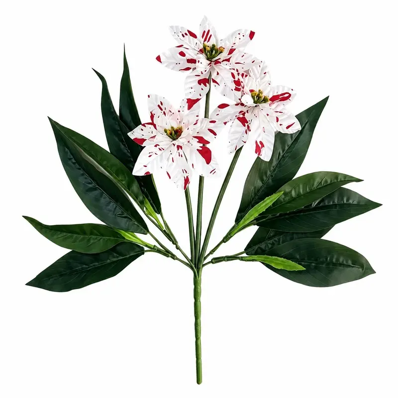 Christmas red and white theme artificial flowers - multi-headed white flowers with green leaves flower arrangement - table and home decoration item Decorative Flowers