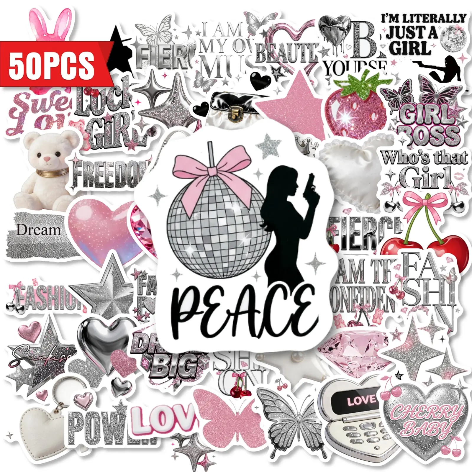 50pcs Silver Glitter Stickers, Office Stickers, Suitable for Scrapbooks, Diaries, Laptops, Water Bottles, Cars, Etc. A Gift with A Positive Message and A Design Based on Faith.
