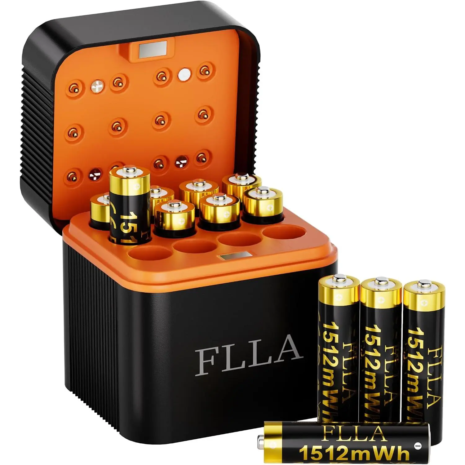 FLLA 1.5V AAA Rechargeable Lithium Batteries (1512mWh, 12 Pack) with Portable Digital Charging Cable and Fast Charger Case