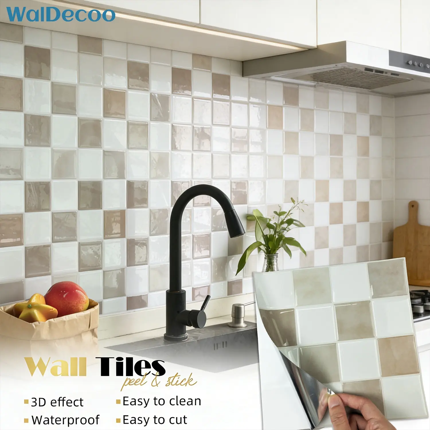 5/10pcs Peel and Stick Square Wall Sticker, 3D Brick Wall Tiles, Heat Resistant Wall Panel Tiles, Strong Adhesive Waterproof Cleanable Surface Vinyl Wallpaper Easy to Install for Home Renovation
