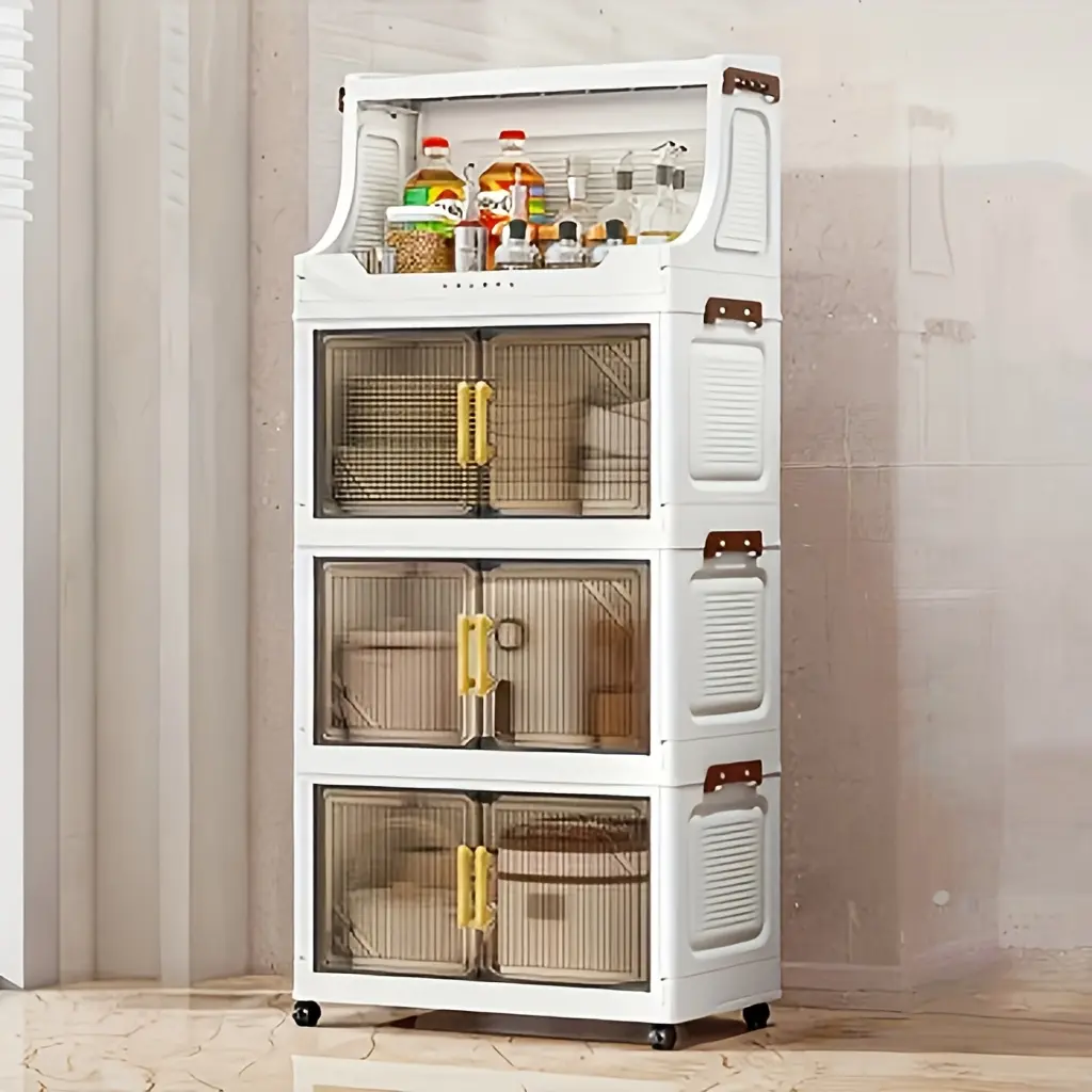 3/4/5/6 layers heavy-duty multifunctional folding storage cabinet - with open shelves, large capacity, suitable for living room/bedroom/wardrobe/cabinet/kitchen/office/dormitory organization and storage modern and durable double door cabinet