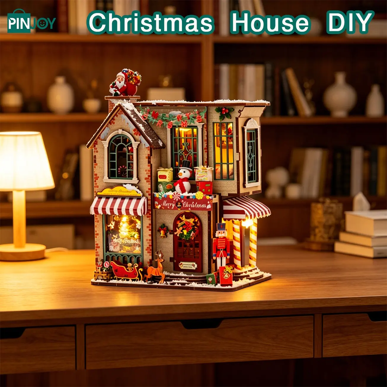 3D Wooden Puzzle Kit, DIY Construction Puzzle, DIY Book Stand Model Set, Creative Desktop Decor, Christmas House Style, Building Craft, Gift Idea, Includes Instructions