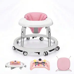 Foldable Baby Walker Activity Center with Wheels - Height Adjustable Infant Walker with Music Toys & Foot Pad, Multi-Function Activity Table for 6-18 Month Babies, Boys & Girls
