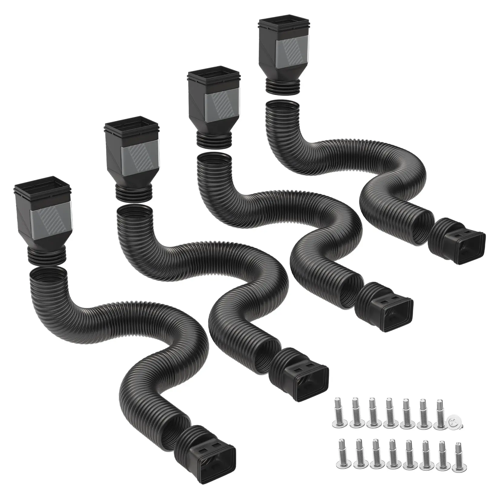 Downspout Extension, Corrugated Drain Pipe with Adapters, 22"-63" Extendable Flexible Gutter Downspout Extension, Fits 2" x 3" & 3" x 4" Downspouts, Black (4 Pack)