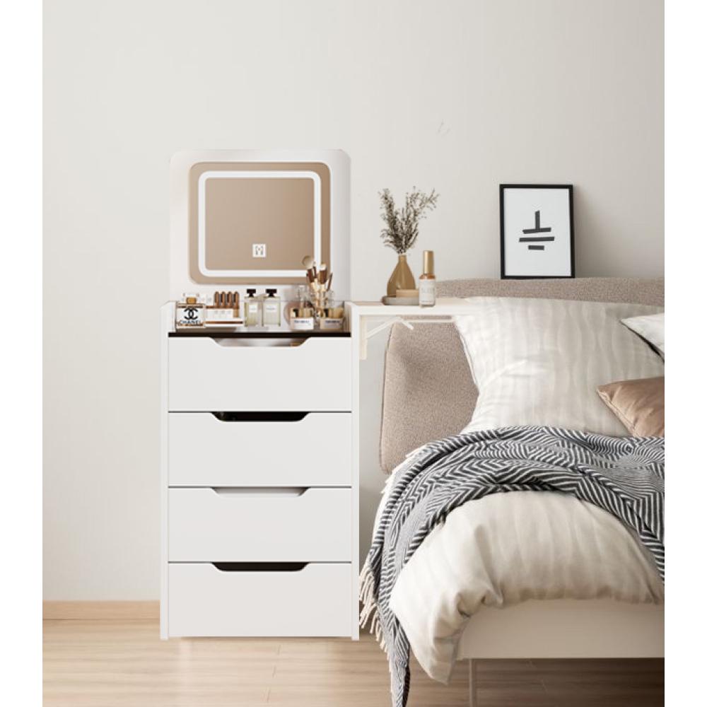 3 in 1 Vanity Desk with Plip Top Mirror, Small Make Up Vanity Set with Visible Glass Desktop, Compact Makeup Vanity with 3 Drawers, Cushioned Tool, Dressing Table for Bedroom 3 in 1 Vanity Desk with Plip Top Mirror, Small Make Up Vanity Set with Visible Glass Desktop, Compact Makeup Vanity with 3 Drawers, Cushioned Tool, Dressing Table for Bedroom