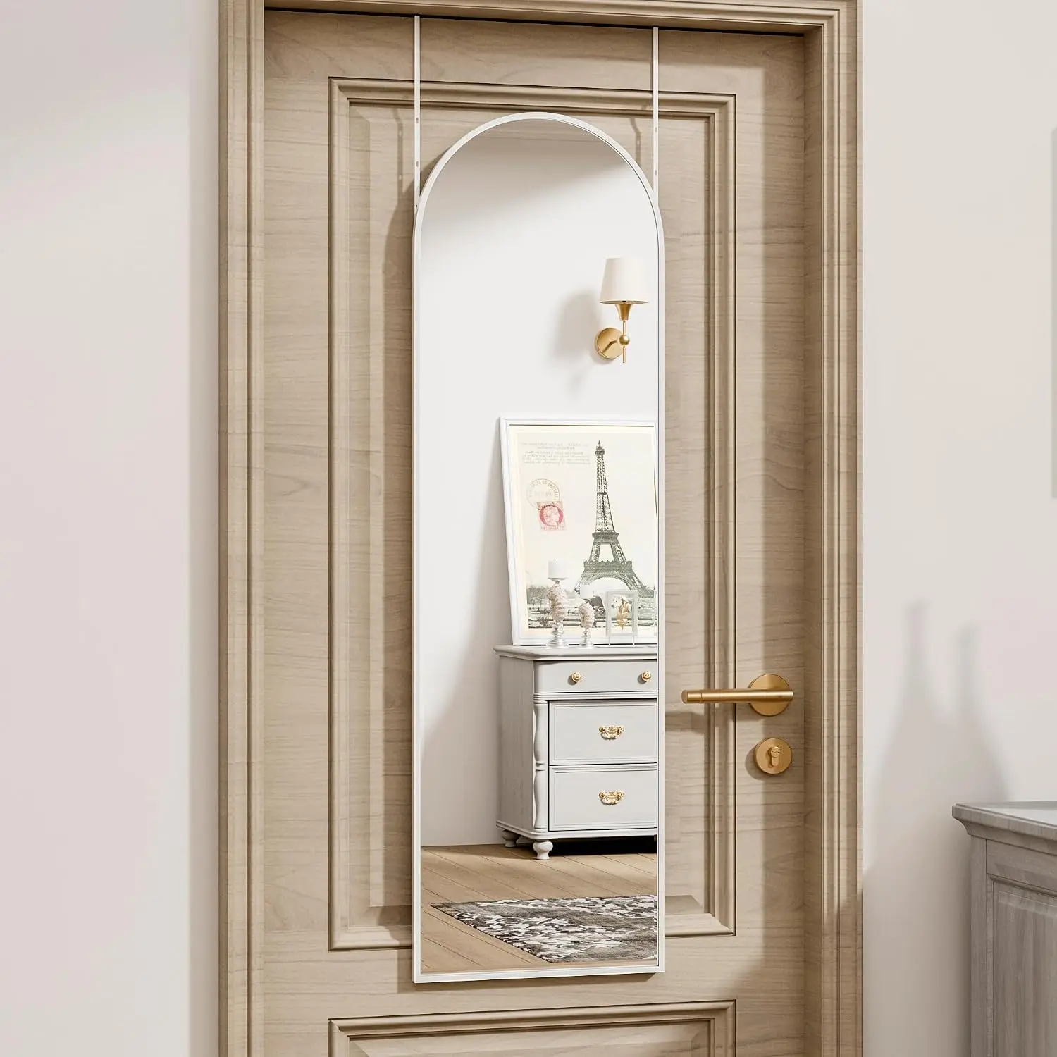Door Mirror, Full Length Mirrors Over The Door, 14'' x 48'' /Rectangular Wall Mirror, Wall-Mounted//Leaning,  Decor,(White)