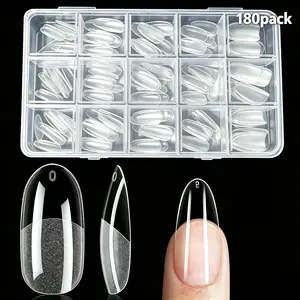 Soft Gel Nail Tips, 180pcs Medium Oval Half Matte, Full Cover Acrylic Pre-Shape, 12 Sizes, Press-On Clear False Nails for DIY & Salon Use, Fake Nail Tips