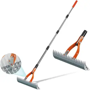 Thatch Rake for Lawns,  15" Heavy Duty Metal Dethatcher Rake with 5FT Handle, 70 Adjustable Manual Thatcher with 19-Tine for Lawn Loosening Soil, Yard and Removing  Grass
