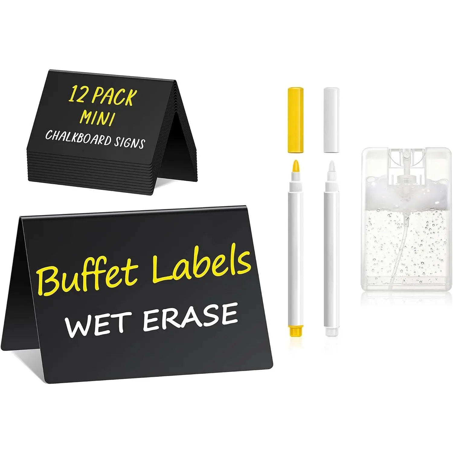12 count  Labels for Party Buffet 4"x3" Mini Chalkboard Signs | Small Chalk Board  Labels, Table Place Cards, Wedding - Bakery - Birthday, Includes 2 Wet Erase Markers