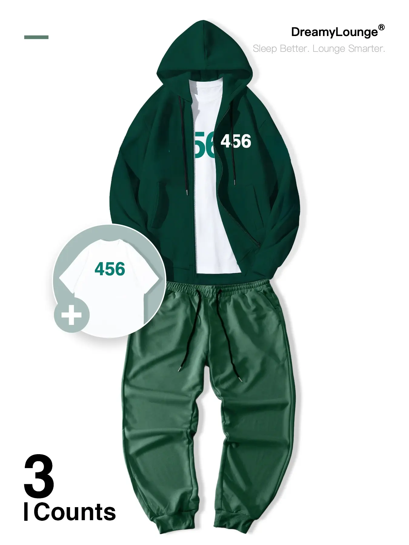 Unisex Squid Game Print Hoodie Set, Casual T-Shirt & Sport Pants Three-Piece, Fall Winter Home Wear, Daily Outdoor Holiday Clothing