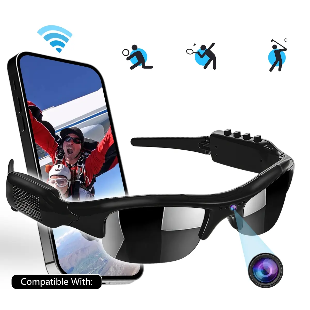 Smart Glasses with Camera, 1080P Video & Photo Capture, UV Protection & Comfortable Wear, Wearable Smart Sports Eyewear for Cycling, Hiking, Driving, Outdoor Adventures
