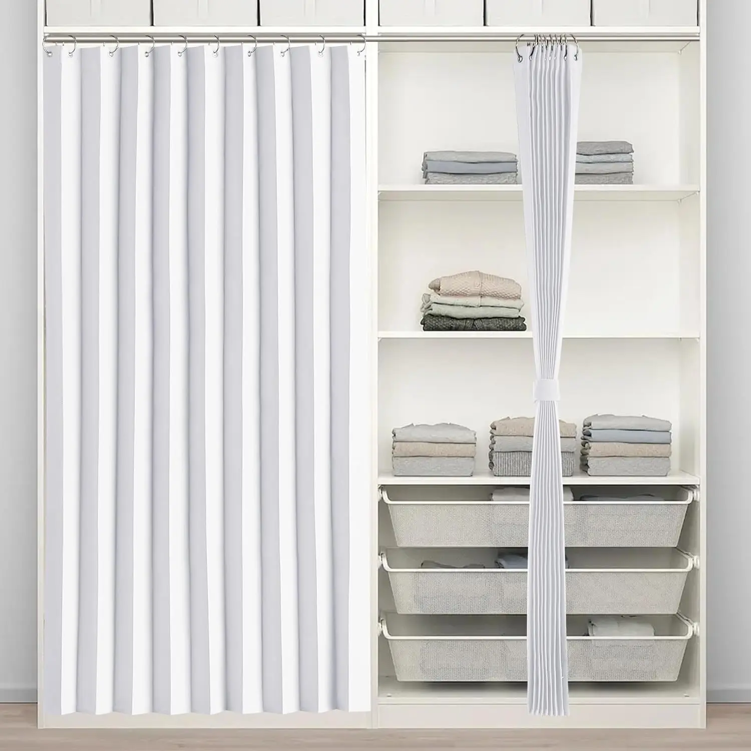 Pure White Pleated Accordion Grommet Fold Closet Curtain - 1 Panel, 50x80 in, Blackout Soundproof Thermal Room Divider for Open Closet & Doorway