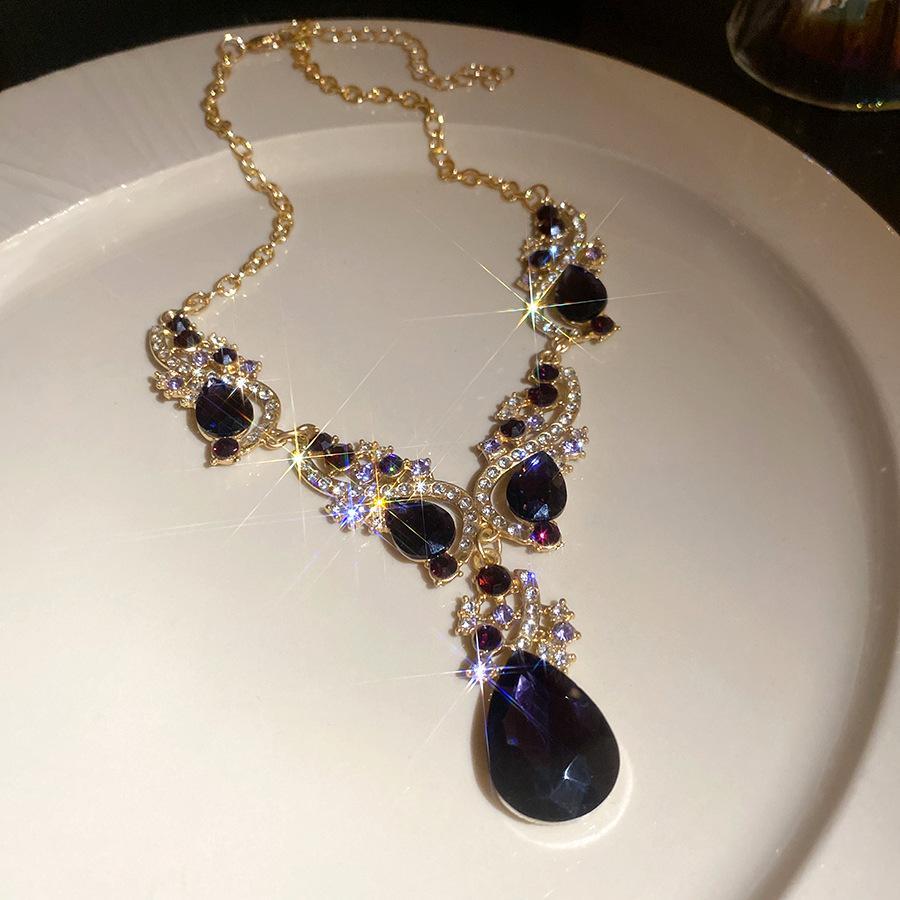 2 Pcs Inlaid Rhinestone Water Drop Necklace Earring Jewelry Sets for Women 2025 Hot Sale Personalized Wedding Bride Accessories