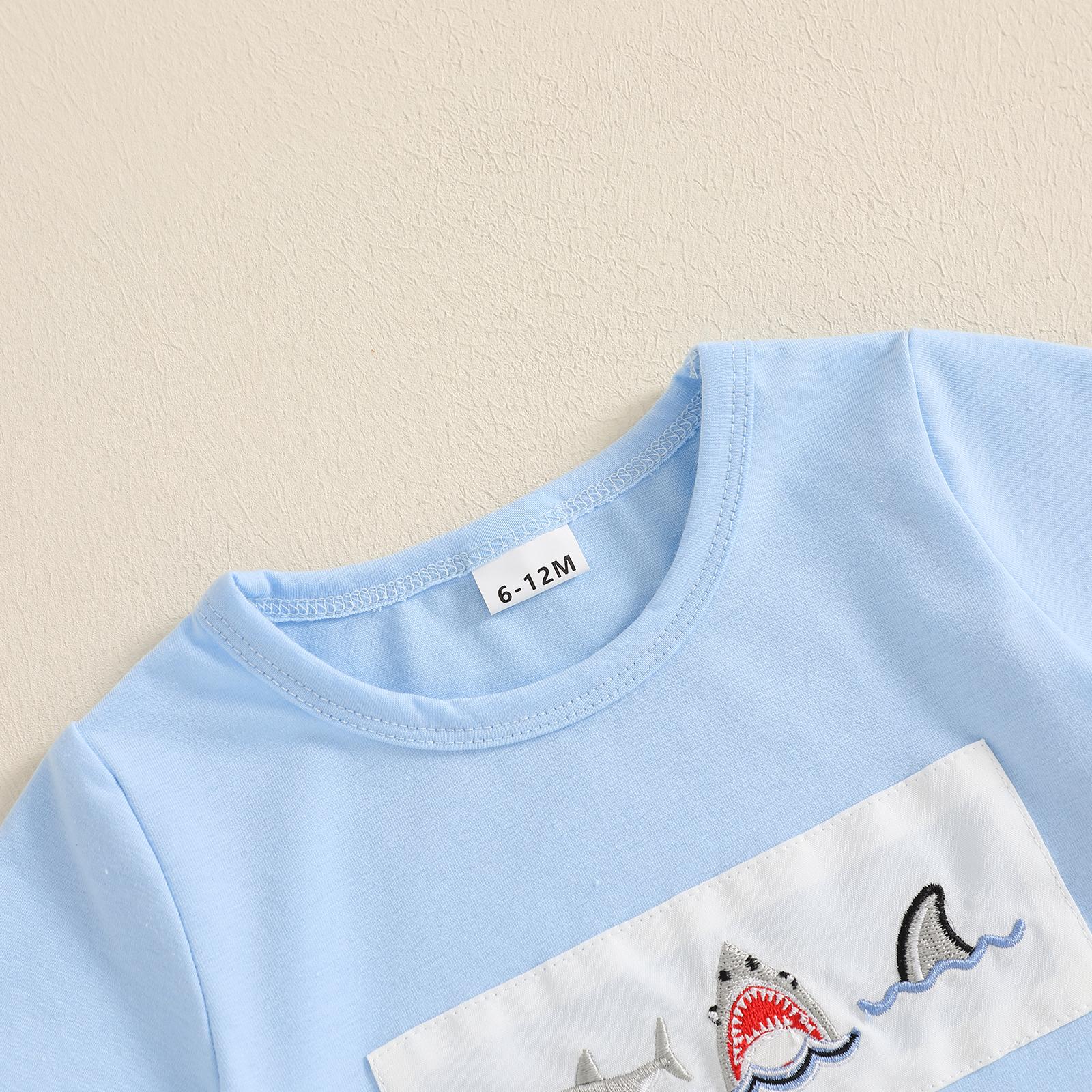 Toddler Baby Boy Summer Outfit Animal Embroidery Round Neck Short Sleeve Top Stripe Shorts Casual 2pcs Set Summer Clothes