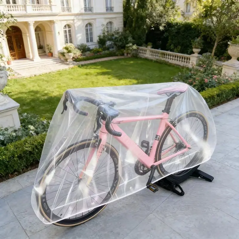 Transparent Bicycle Dust Cover, Protective Cover for Road Bikes & Mountain Bikes, Elastic Hem for Quick On-and-Off, High-Transparency Rainproof & Dustproof Bike Cover, Foldable Portable Storage Cover for Cycling, Outdoor Cycling Gear