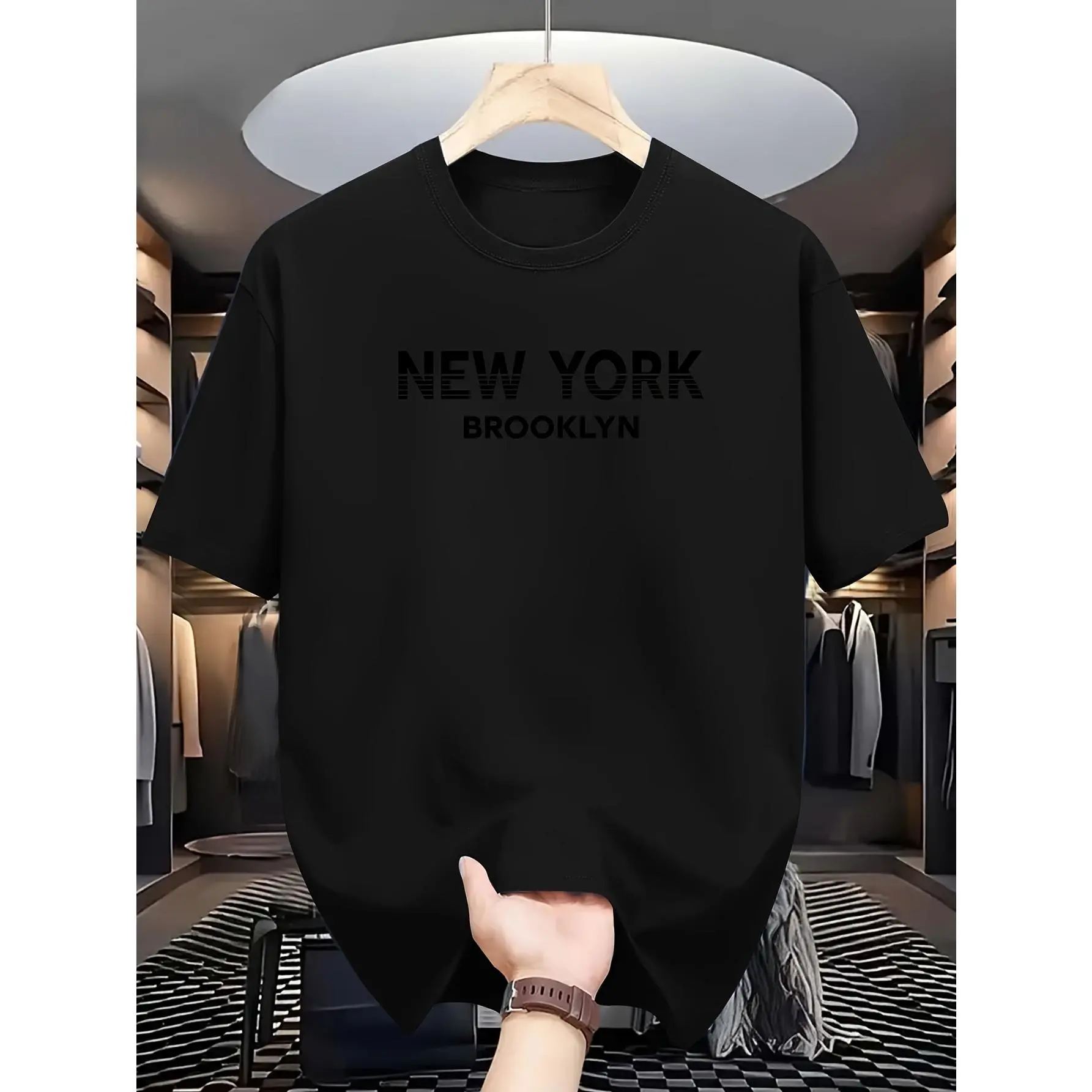Men's Letter Print Casual Sports Outdoor Short Sleeve T-Shirt Summer Top