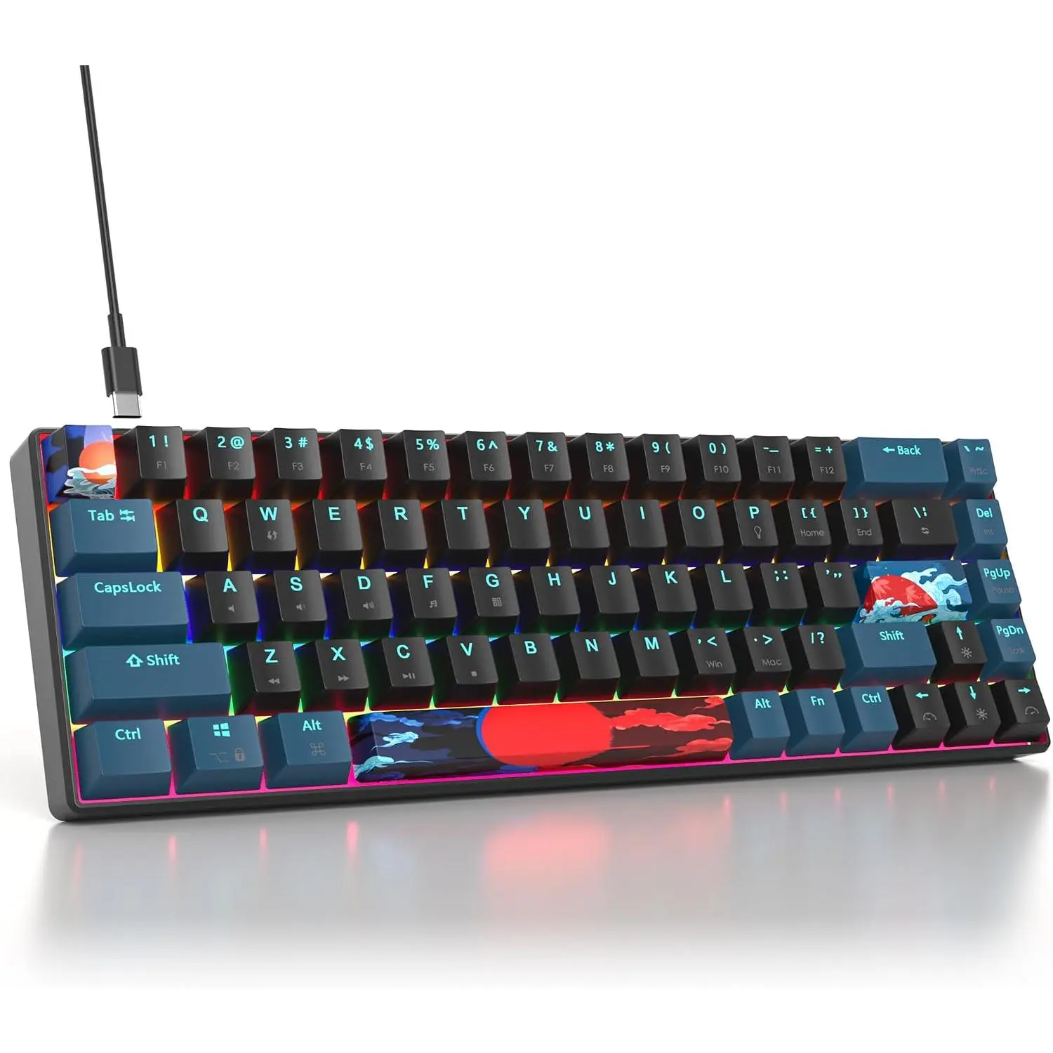 65% Mechanical Gaming Keyboard with Linear Red , Wired Mini Compact Keyboard 60 Percent Backlit for Laptop Desktop PC Gamers(68  B-Rainbow)