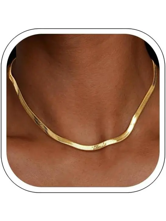 Silver/18K Gold Plated Herringbone Necklace for Women, 3mm 4mm 5mm Necklace for Women, Flat Snake Chain Necklaces, Fashion Women's Chain Necklaces 16 18 20 22 24 Inch