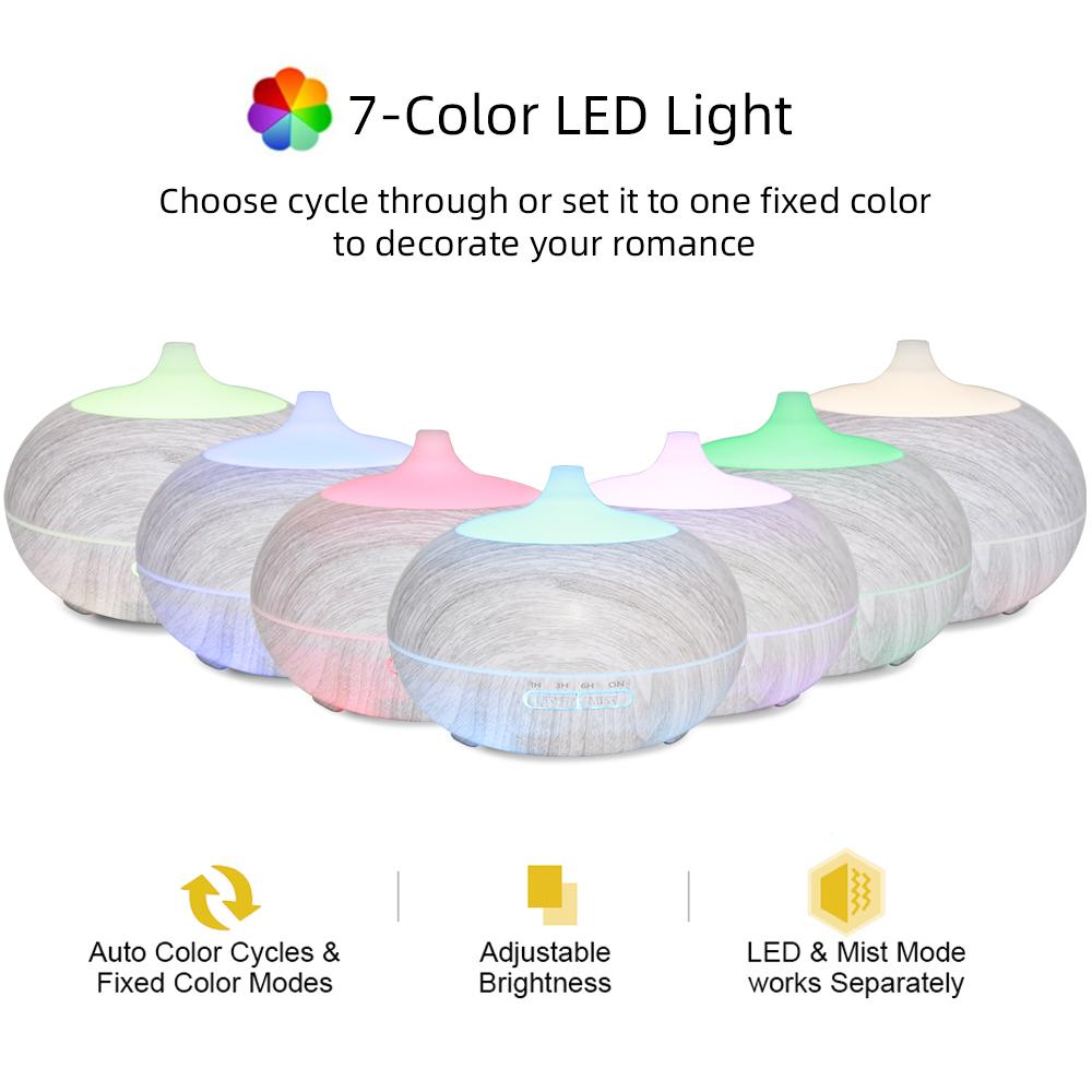 550ml Wood Grain Aromatherapy Diffuser with Remote, 6 Essential Oils & 7 Color LED Light 550ml Wood Grain Aromatherapy Diffuser with Remote, 6 Essential Oils & 7 Color LED Light